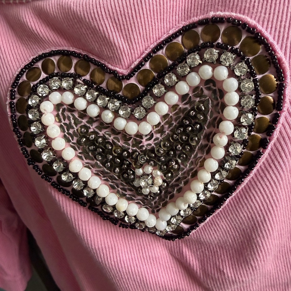 Pink Beaded Heart Design Top